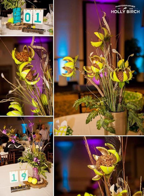 decor-centre-de-table-fleur-moderne-rondin-bois